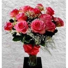 Vase 12 Pink Roses